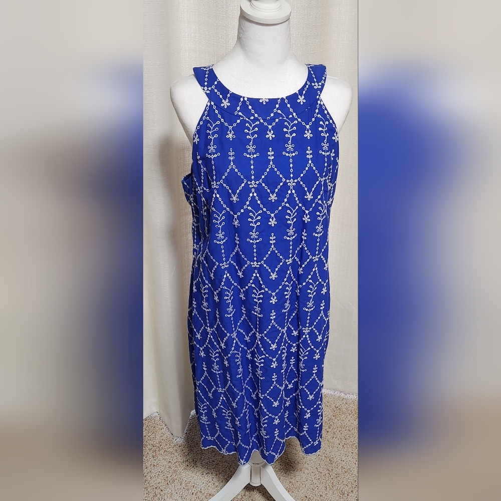 Jessica Howard Embroidered Embellished Blue Sundress Halter Lined Sz 12